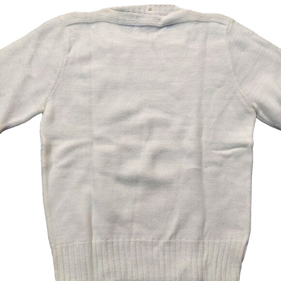 Vintage 1940s-1950s White Long Sleeve Knit Crewneck Sweater Size Small - Picture 6 of 6